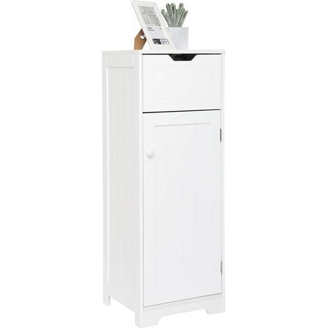 Mondeer Cassettiera Bagno, Colonna Moderna con 1 Cassetti 1 Ante e 2 Ripiani, 32x30x87cm Mobiletto Bagno Salvaspazio in Legno MDF Lacca, Bianco per Bagno Soggiorno Angolo Ingresso (1/5)