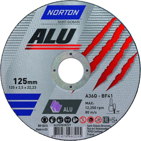 Meule à tronçonner ALU - plate - diamètre 125 mm - épaisseur 1,6 mm - NORTON