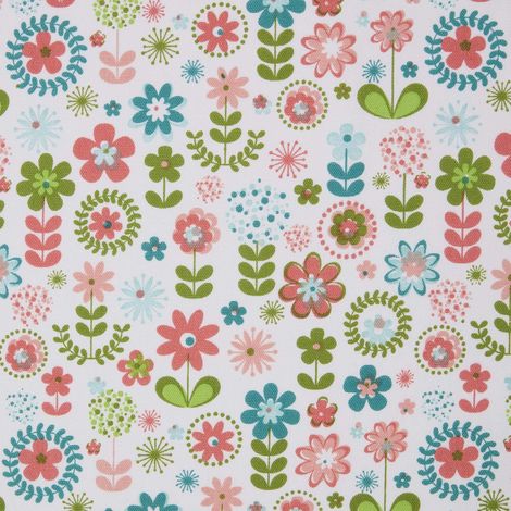 HOMESCAPES Retro-Blumen Baumwollstoff – Blumenmuster Meterware, 150 cm breit