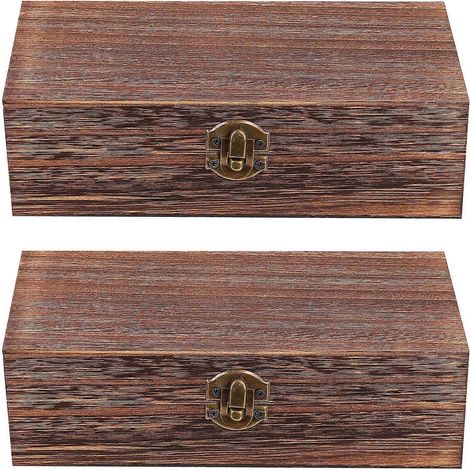 1 lot de 2 boîtes cadeaux rétro en bois, boîtes de rangement cadeaux oblongues et créatives-20X10X6CM (1/4)