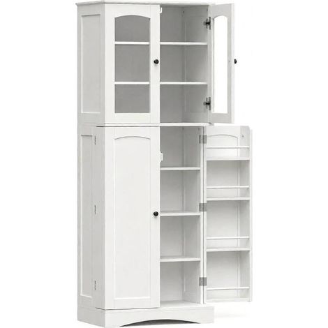 Buffet de cuisine blanc 60 x 40 x 162 cm avec étagères réglables, vitrines acryliques et fermeture douce, meuble de rangement moderne - CHICFURN (1/5)