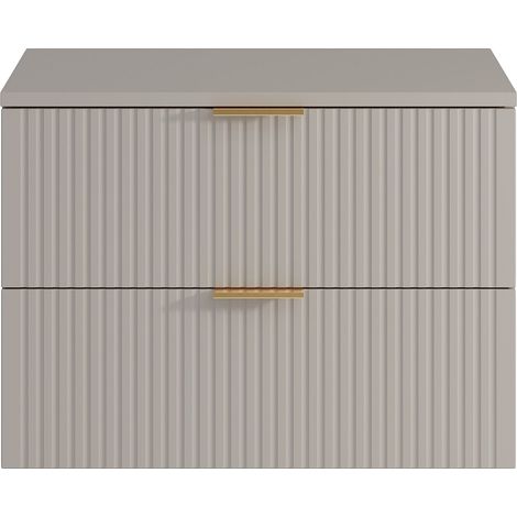 Meuble sous vasque suspendu strié avec planche - Beige - L80 cm - ZEVARA