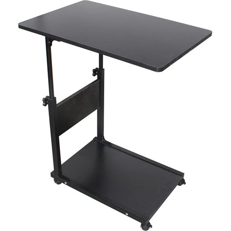 Beistelltisch Bett Laptoptisch Computertisch Höhenverstellbar mit Rollen Lernen Schreibtich Pflegetisch Bettisch Frühstückstisch Nachttisch Mobile Kaffeetisch (Schwarz) (1/5)