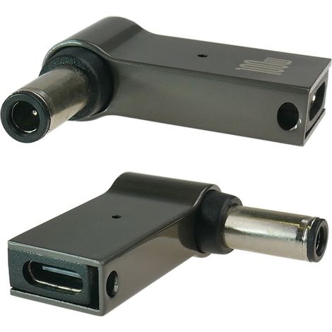 Adaptador USB-C para alimentar un portátil con un conector de 6,0 x 0,6 mm.