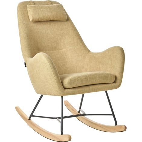 Fauteuil Chaise à Bascule en Tissu Jaune Parfaite pour Coin de Lecture ou Salon au Design Scandinave et Moderne Beliani