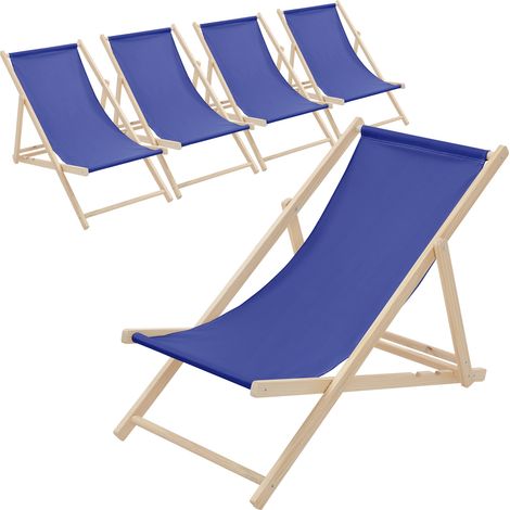 ECD Germany 5er Set Liegestuhl klappbar, Blau, aus Holz, verstellbare Rückenlehne, 3 Positionen, bis 120 kg, Sonnenliege Gartenliege Strandliege Strandstuhl Holzklappstuhl, für Garten, Balkon & Strand
