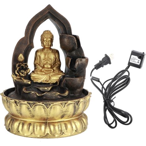 Fontaine de table lumineuse LED, résine décorative bouddha méditatif, ornement d'eau zen pour maison, prise US 110V