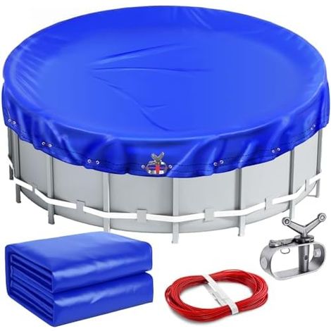 Bâche d'hiver pour piscine Ø 500-550 cm, bâche en PE de 200 g/m², ronde l'été et l'hiver, 610 cm Bleu 500 - 550 (Ø cm) (1/5)
