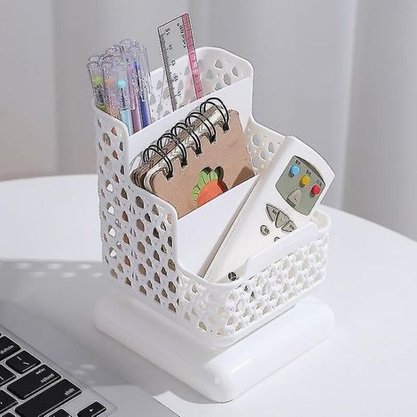 Organizer rigido in plastica per trucchi e scrivania: contenitore multiuso con 4 scomparti, design compatto e moderno.