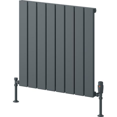Reina Piatto Single Horizontal Aluminium Radiator 600mm H x 595mm W - Anthracite