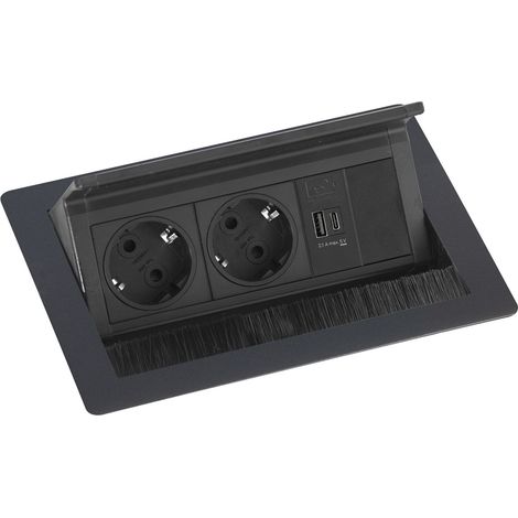 Evoline Flip Top Push S Einbausteckdose 2-fach mit USB A & USB C Charger, 230V - 3500W, schwarz (1/5)