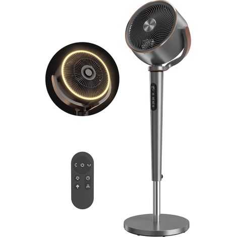 Ventilateur sur pied, circulateur d'air, ventilateur à 12 vitesses, affichage LED, télécommande, oscillation 70° + 90°, gris (1/5)