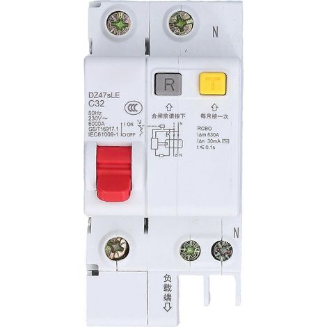Disjoncteur miniature (RCCB) pour montage sur rail DIN, 230 V, 32 A, 1 pôle + N, DZ47sLE C32