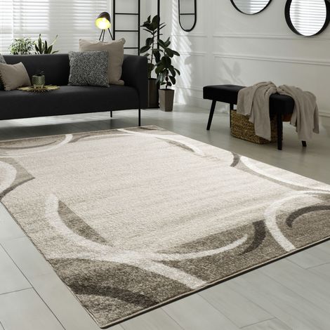 Paco Home Alfombra De Diseño Para Sala De Estar Con Cenefa Beige Negro Crema Moteado 80x150 cm