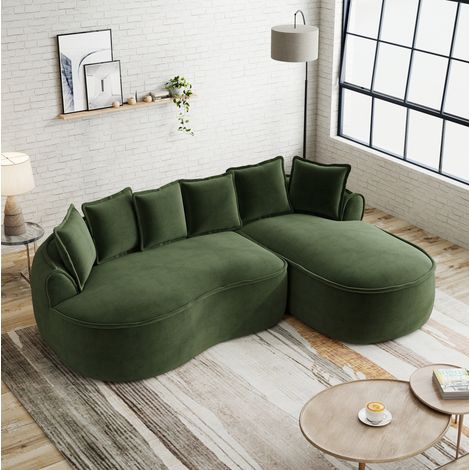 Sofá cama modulable 3 plazas con cojines, asiento profundo, sin montaje, en felpa verde (1/5)