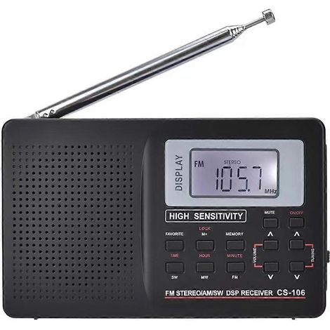 Tragbares Mini-Radio mit FM/MW/SW-Empfänger, Digitalwecker und FM-Radioempfänger