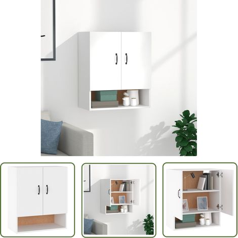 The Living Store Armoire murale Blanc 60x31x70 cm Bois d'ingénierie - Armoire Murale - Armoire Flottante - Rangement Mural - Meuble De Rangement - Armoire Blanche (1/5)
