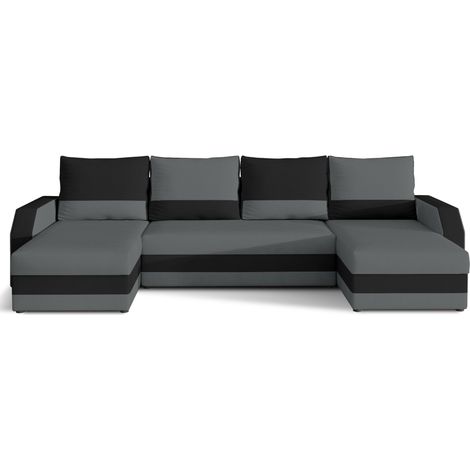 Canapé d'angle convertible panoramique bicolore tissu gris et noir Nordy 307cm (1/4)
