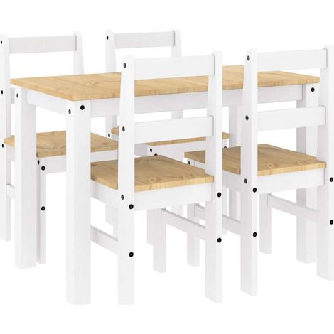 Ensemble à manger PANAMA 5 pcs  Meubles de salle à manger blanc bois de pin massif