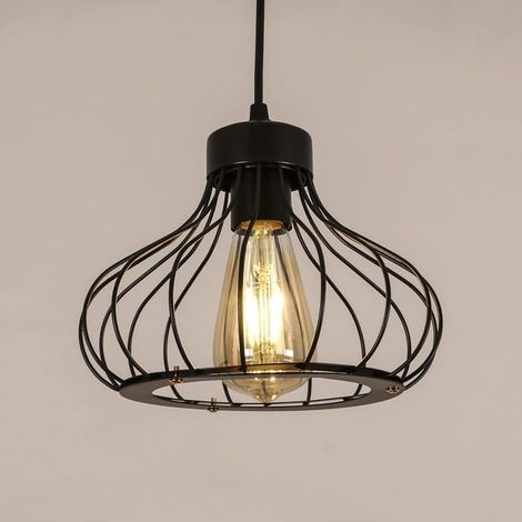 Suspension industrielle E27, suspension vintage en métal noir, abat-jour en métal (ampoule non incluse) (1/4)