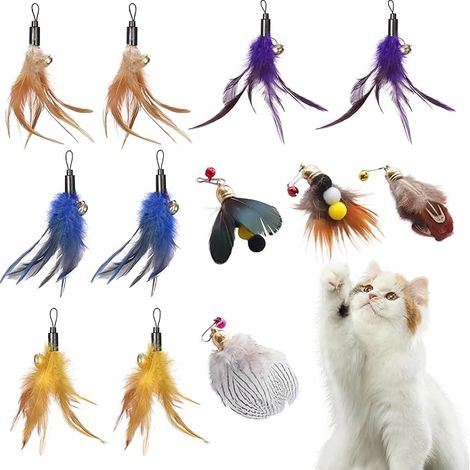 Jouet à Plumes pour Chats, Rechange Jouet Interactif pour Chat, Plumes de Rechange Jouet Baguette à Chat d'Interieur pour l'intérieur Chats et Chatons (1/4)