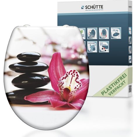 SCH�TTE WC-Sitz aus Duroplast mit Absenkautomatik und Schnellverschluss Toilettendeckel mit Motiv Klodeckel Steine Floral 82376