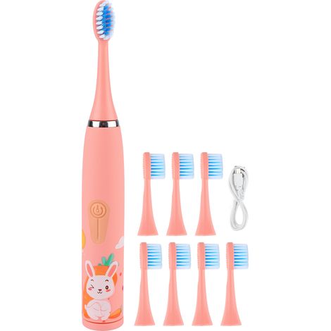 Brosse à dents électrique enfant rose - 4 vitesses, 8 têtes de rechange, recharge USB (1/5)