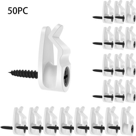 50 clips para luces navideñas, 2,6 x 2,3 x 1,2 cm, Clips para cables, Ganchos, Ganchos para guirnaldas de luces, Con tapón de rosca, Blanco (1/5)