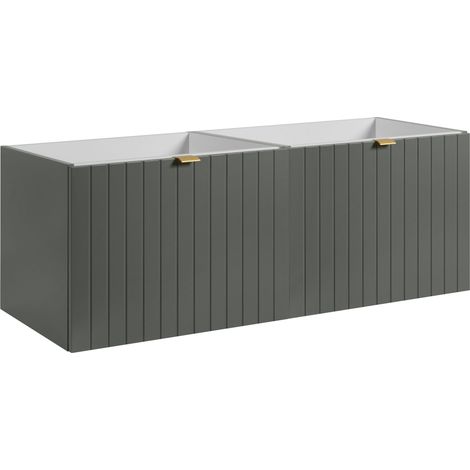 Meuble sous double vasque suspendu HARMO 120 cm Façade rainuré vert semi-mat (1/5)