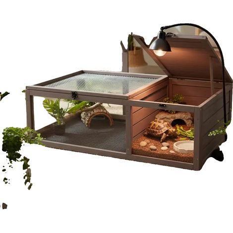 Hábitat para tortugas, estructura de madera, apto para uso interior y exterior, verde militar. (1/2)