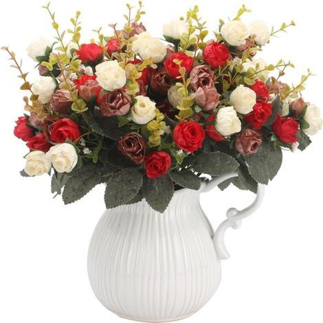 ZOLGINAH Set mit zwei künstlichen Seidenrosensträußen – 7 Zweige und 21 Blütenköpfe – Dekoration für Partys, Zuhause und Hochzeiten (1/4)