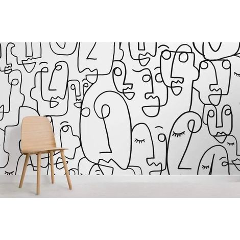 Papier Peint Art & Déco - Visages Abstraits en Ligne Continue - 150 x 250 cm (1/2)