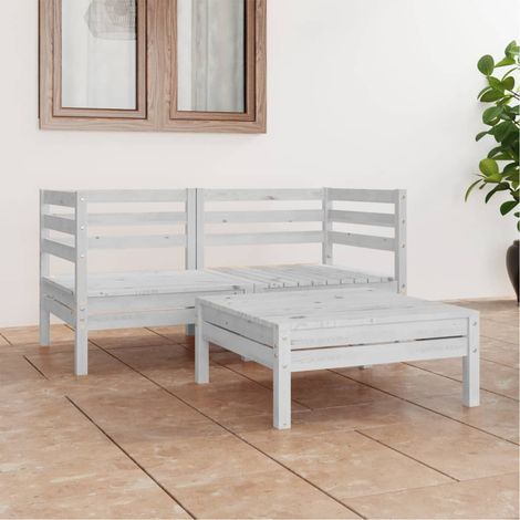 Salon de jardin 3 pcs Blanc Bois de pin massif 6 (1/5)