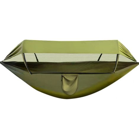 Vert armée 260&140 cm Hamac en nylon anti-basculement, hamac simple ou double d'extérieur, hamac parachute léger pour le camping, hamac en nylon avec moustiquaire (1/5)