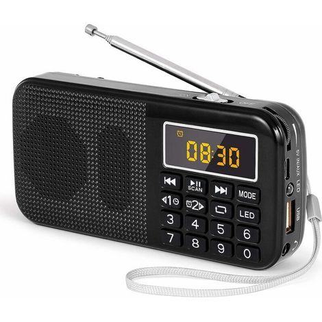 Radio Portable, Radio FM avec Batterie Rechargeable de Grande Capacité (3000mAh), Prise en Charge MP3 / SD/USB/AUX,Noir (1/5)