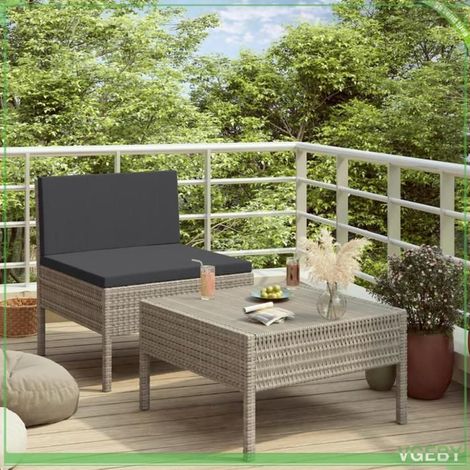 Salon de jardin - FAFEICY - 310200 - Résine tressée gris - Coussins déhoussables anthracite - Structure acier (1/5)