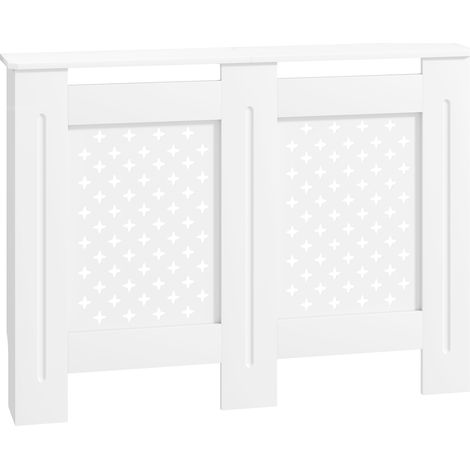 Cubierta para radiador, cubierta de rejilla cruzada para radiador de salón/dormitorio, de madera, 112 cm de ancho x 19 cm de profundidad x 81,5 cm de alto, blanca. (1/5)