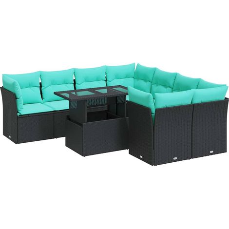 Maison Exclusive - Set Divani da Giardino 9 pz con Cuscini Nero Polyrattan Acacia (1/5)