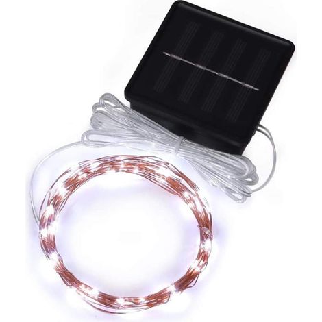 Guirnalda de luces solares para exteriores con 50 LED intermitentes, 4,5 m (15 pies), luz blanca fría.