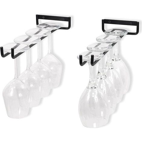 Support Verre À Vin - En Fer - Fixation Murale Sous Placard - Pour Verres à Bordeaux Blanc Cocktail - Lot de 2 (1/5)