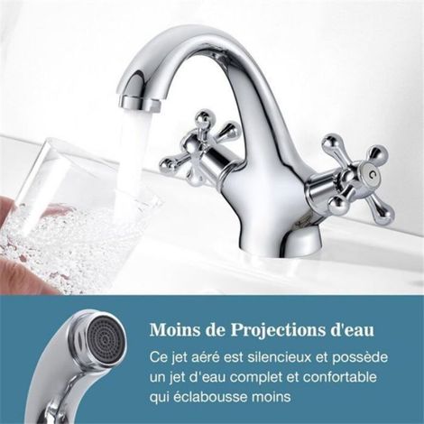 Robinet Lavabo - Mitigeur Double Poignée - Laiton H59 Finition Laiton Brossé - Salle De Bain - 1 Pièce (1/4)