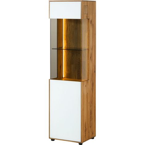 Vitrine Wildeiche 45x38x168 natur geölt / Glas weiß WIEN 130