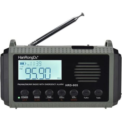 Radio d'urgence 10000MAH Radio météo solaire à manivelle AM/FM/SW/NOAA Radio portable à ondes courtes avec chargeur de téléphone portable, prise pour casque d'écoute, lampe de poche, lampe de lecture (1/5)