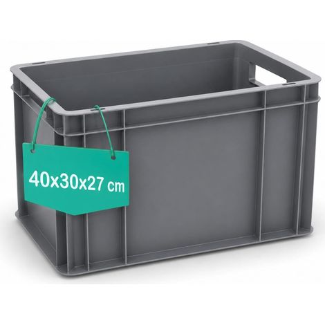 Cassetta multiuso con maniglie in plastica rigida colore Grigio, contenitore Eurobox sovrapponibile per stoccaggio - Misura 40x30x27 cm (1/5)