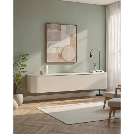 Meuble TV suspendu moderne 180 cm coloris cachemire Horizo (1/5)
