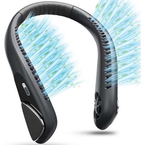 Ventilateur de cou personnel sans pales, 6000 mAh, rechargeable par USB, portable et mains libres, design avec écouteurs intégrés (1/5)