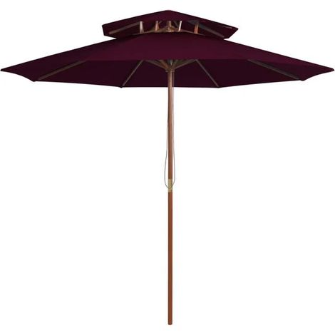 Parasol double couche avec un mât en bois bordeaux de 270 cm (1/5)