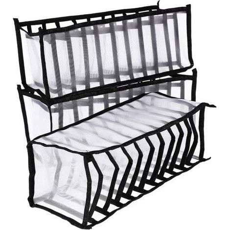 Organisateur de tiroir - Noir - Tissu - Dimensions soutien-gorge: 32x32x12 cm - Dimensions culottes: 32x12x12 cm (1/4)