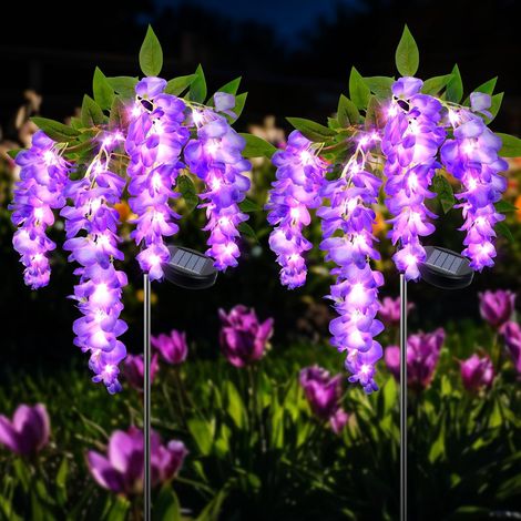 Solar Outdoor Garden Light, 2 Pieces Purple Flower Lights Solar Outdoor, Waterproof IP65 LED Light in the Shape of Wisteria Flower, Garden Decoration for Terrace, Patio, Driveway (1/5)