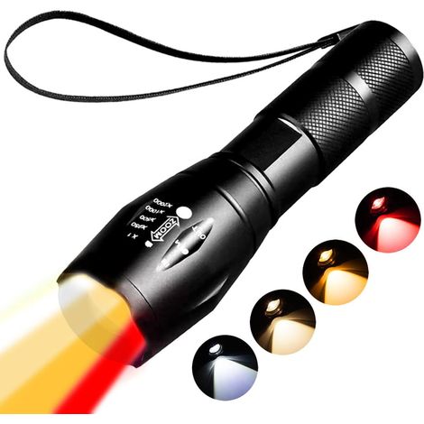 Lampe de poche à Lumière rouge rechargeable, Lumières chaude 1800k photographique, lumière blanche et jaune lumière ambrée et rouge 4 en 1, observation nocturne. (1/5)